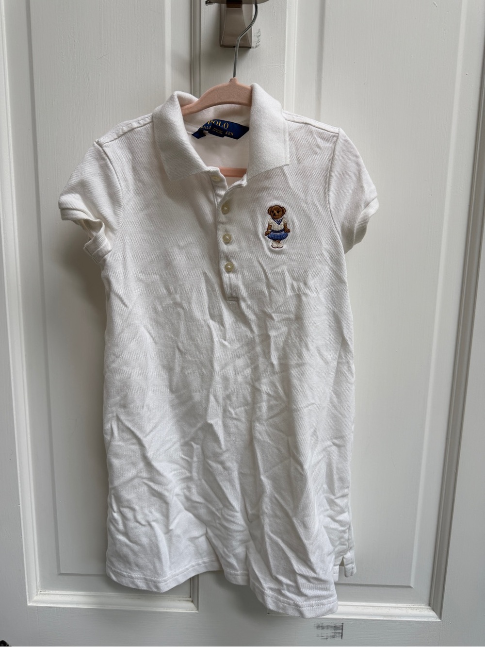 Polo by Ralph Lauren Girls 4 4T White Polo Short Sleeve Dress Classic Bear Patch